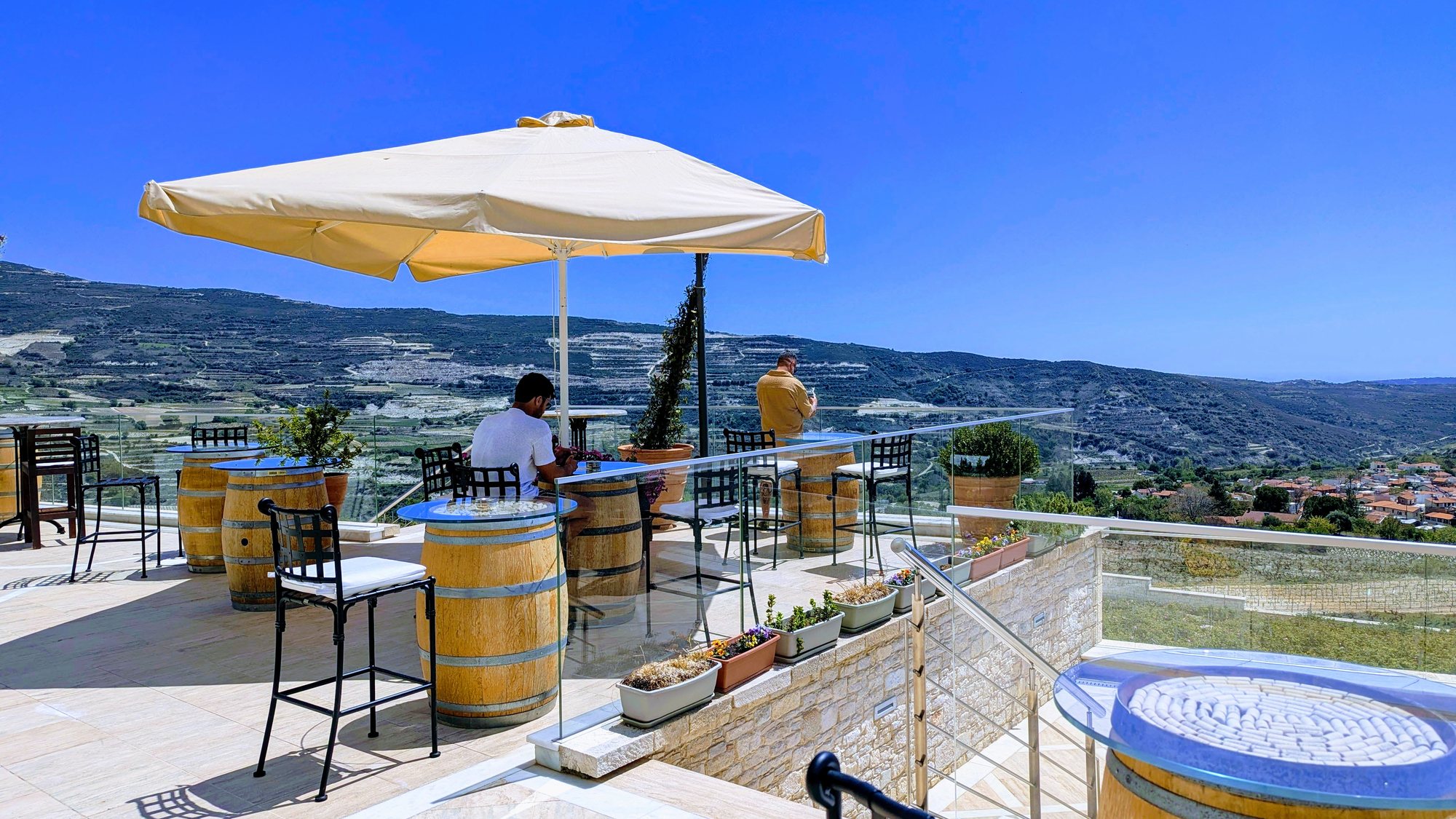 A winery terrace above the valley
